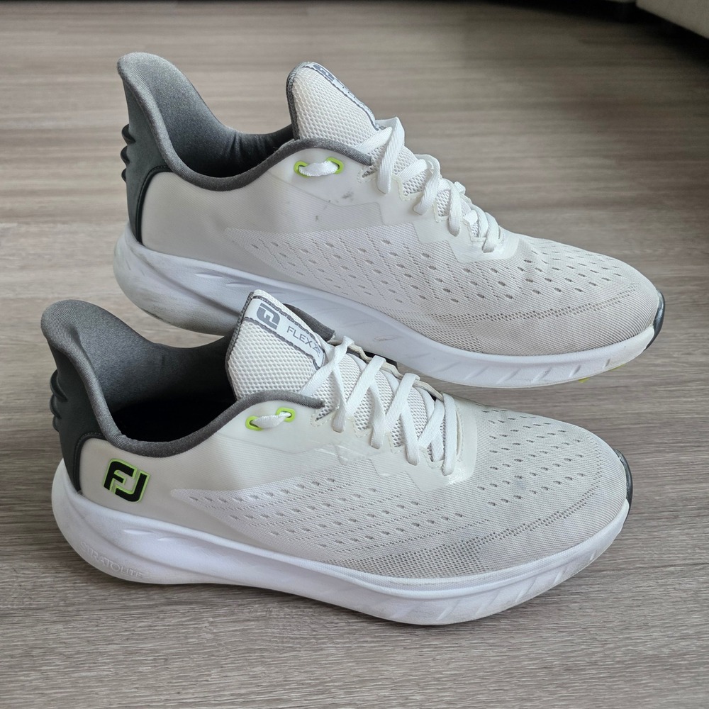 FootJoy Mens Flex XP Spikeless Golf Shoes White Grey Lime 56280 Size 10.5 W
